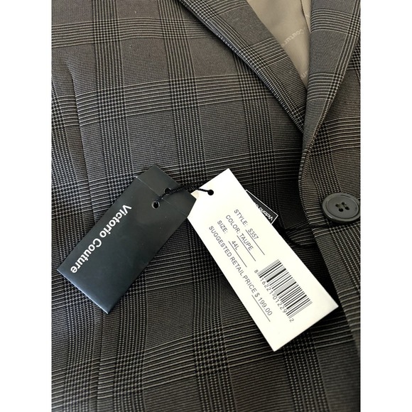 Victorio Couture Gray Glen Check Sport Coat Blazer Jacket Big & Tall Size 44L - Picture 4 of 9